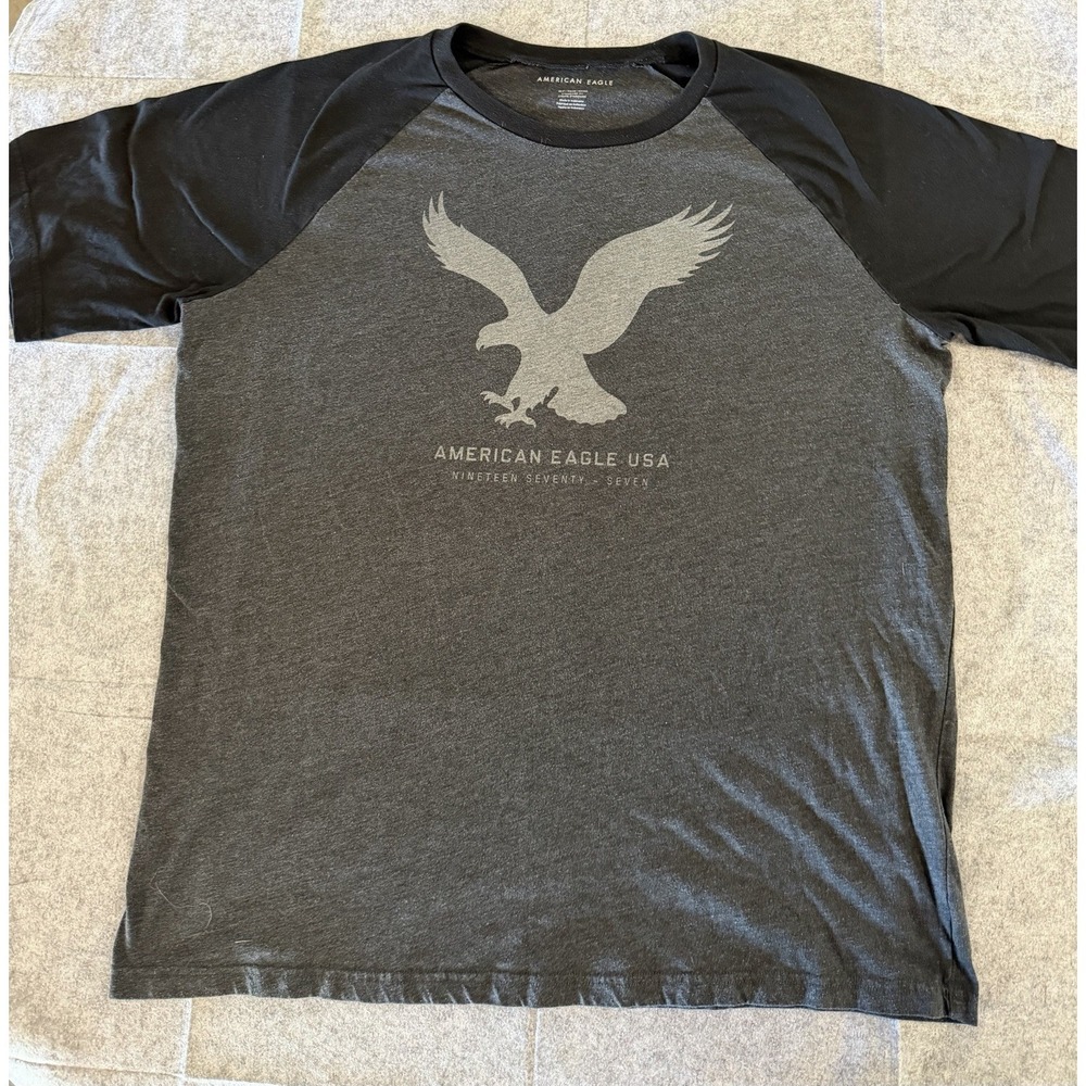y2k American Eagle black grey crew neck ringer tee, men's xlt standard fit